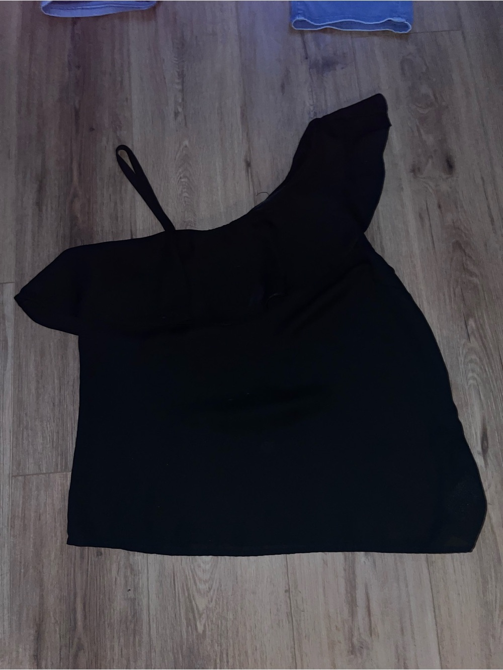 Black One-Shoulder Ruffle Women's Top